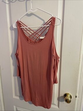 mts Dusty Rose Crisscross Back Cold-Shoulder Tank Top - Size Small